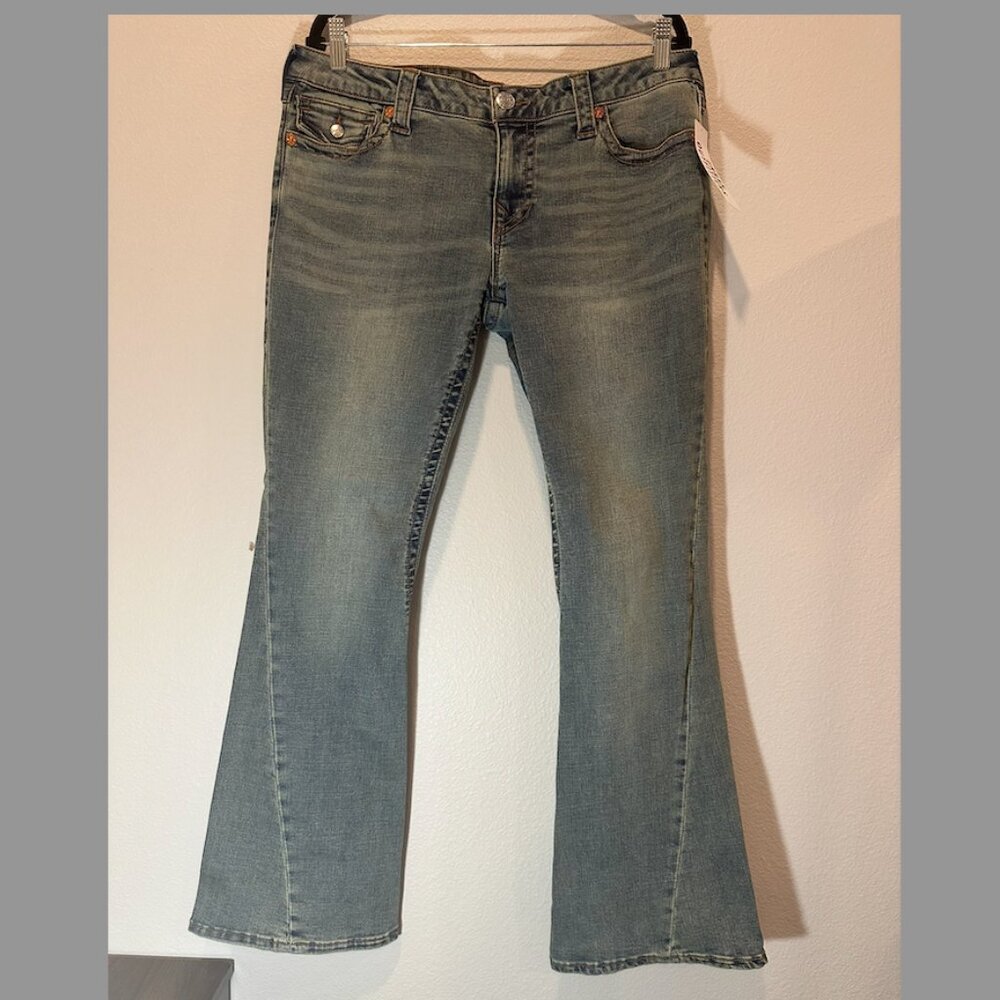 True Religion Women’s Joey Low Rise Flare Flap Jeans
